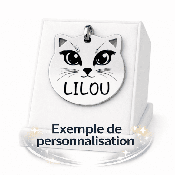 Médaille Chat Ronde Personnalisée - Gravure Laser - Argenté - ⌀28mm