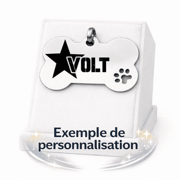 Médaille Os Patoune XL Personnalisée - Gravure Laser - Argenté - 29x50mm