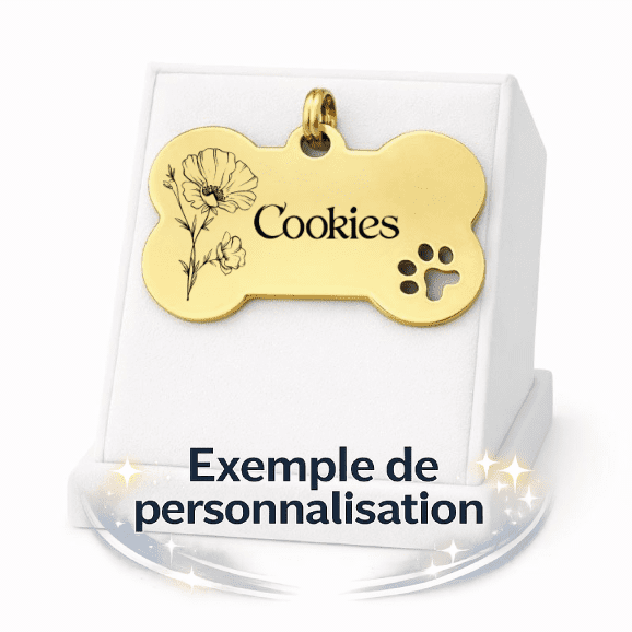 Médaille Os Patoune XL Personnalisée - Gravure Laser - Or - 29x50mm
