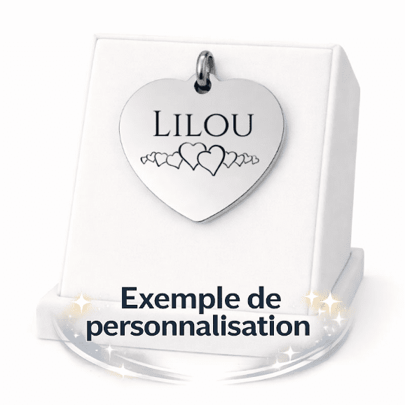 Médaille Coeur Personnalisée - Gravure Laser - Argenté - 33x34mm