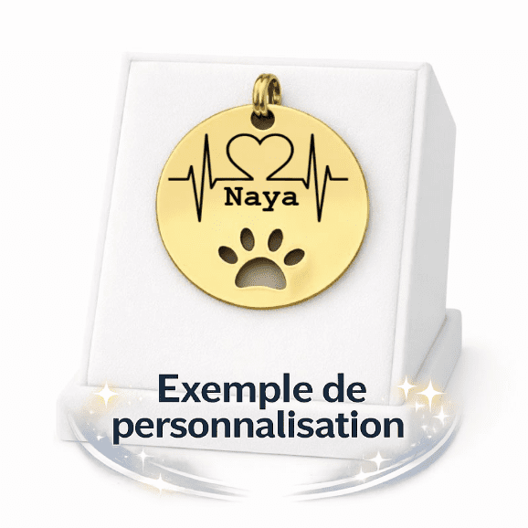 Médaille chien personnalisée ronde patoune – Or – ⌀30mm