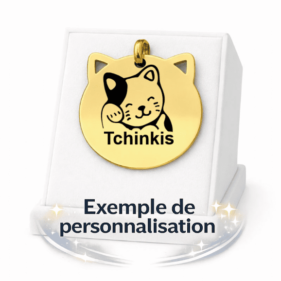 Médaille chat personnalisée ronde – Or – ⌀28mm