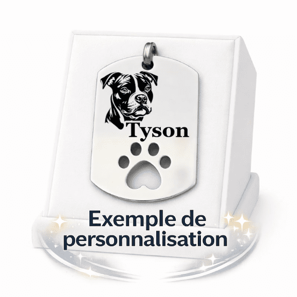 Médaille chien personnalisée militaire patoune – Argenté – 45x28mm